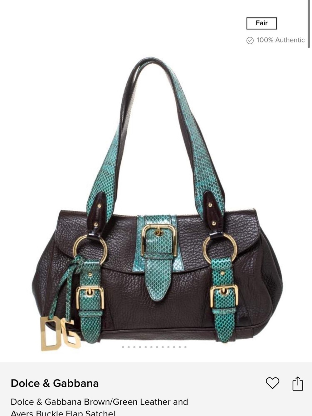 Vintage Dolce & Gabbana Brown and Teal Leather Buckle Satchel with Gold Hardware